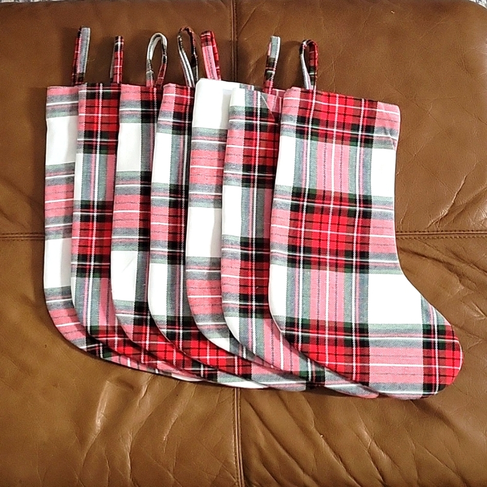 Set of 7 Plaid Christmas Stockings